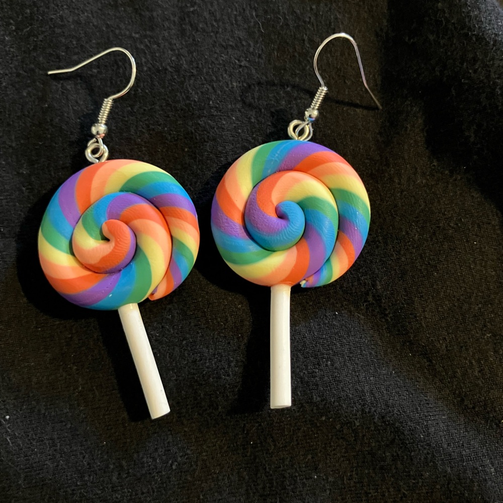 Rainbow Swirl Lollipop Earrings